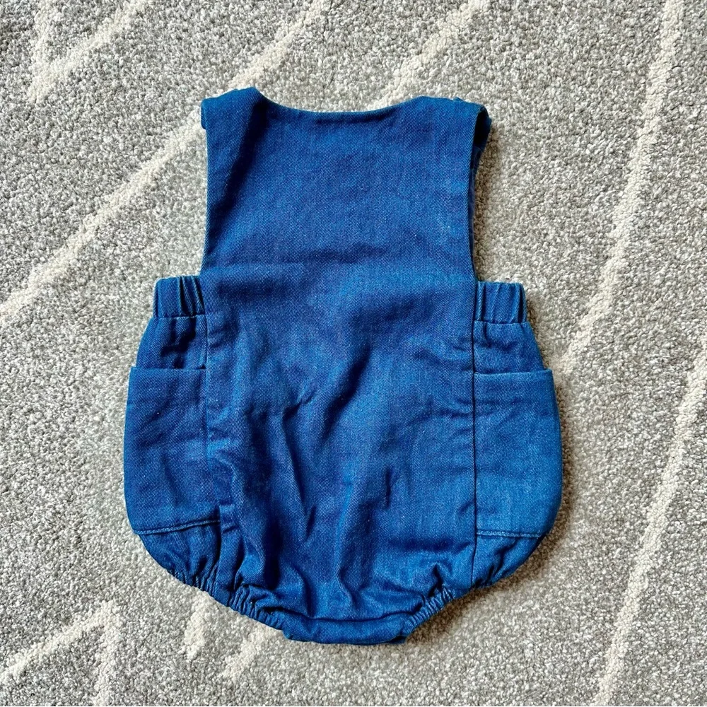 Jacadi Paris Blue Denim Summer One Piece Romper Size 1 Month